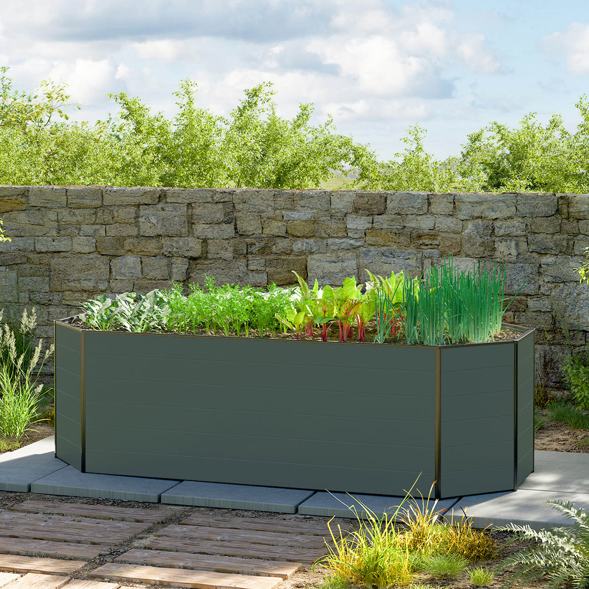 1.19x2.64x0.77 m Raised garden bed anthracite Aluminium raised flower beds