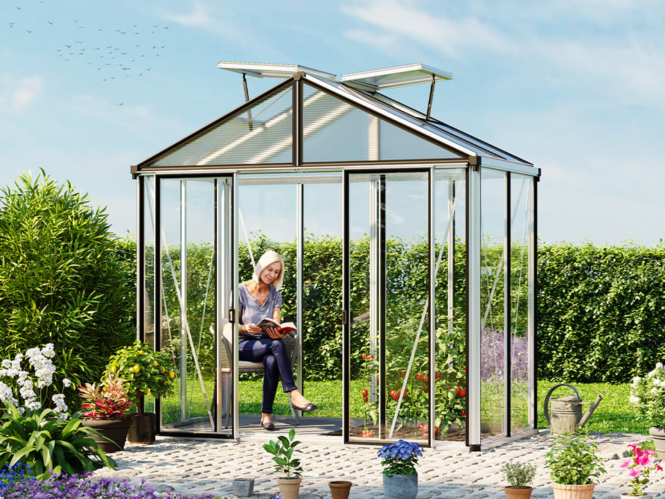 2,63x1,38x2,57 m Serre de jardin anthracite polycarbonate Serre en verre