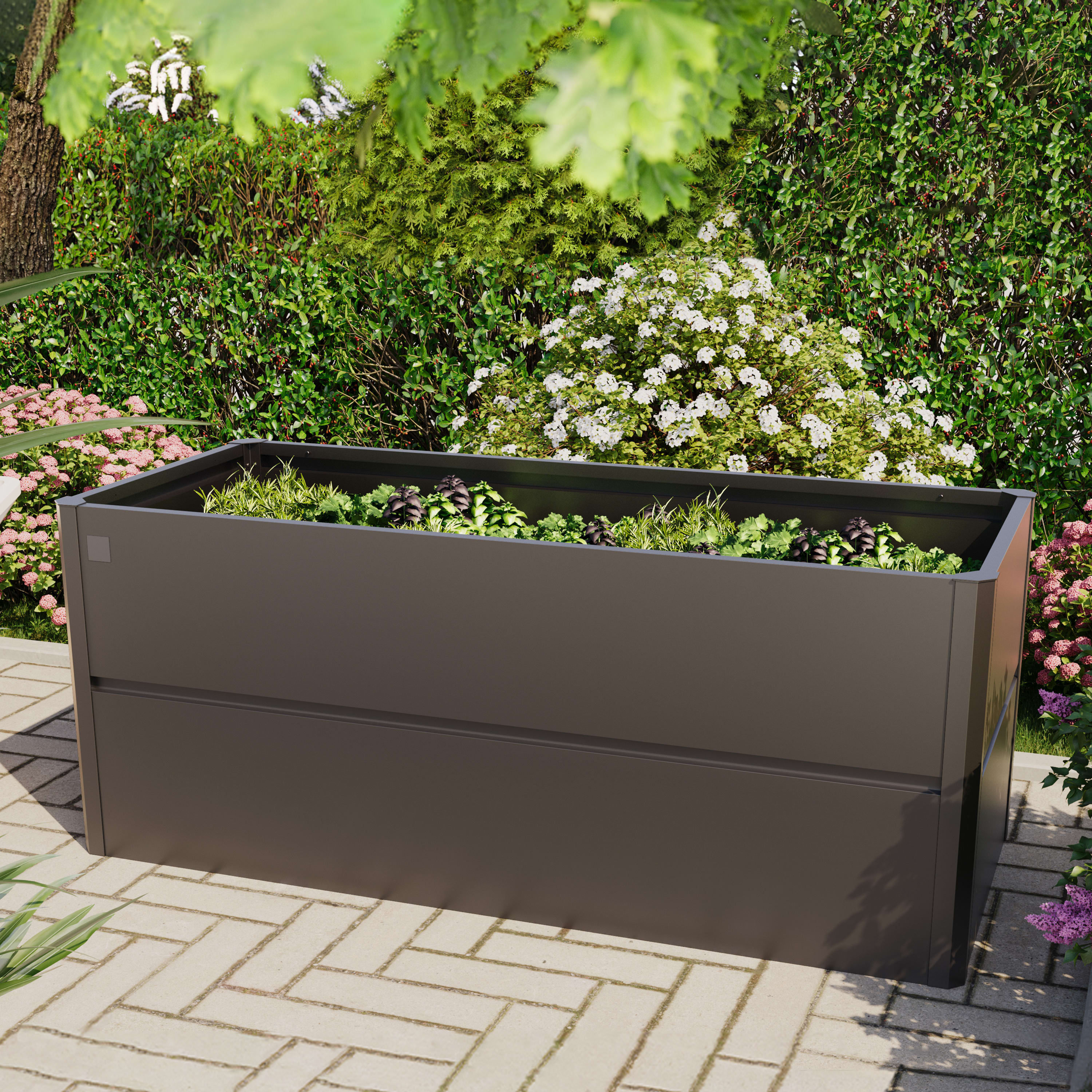 0.85x2x0.77 m Raised garden bed metallic-anthracite Steel raised flower beds