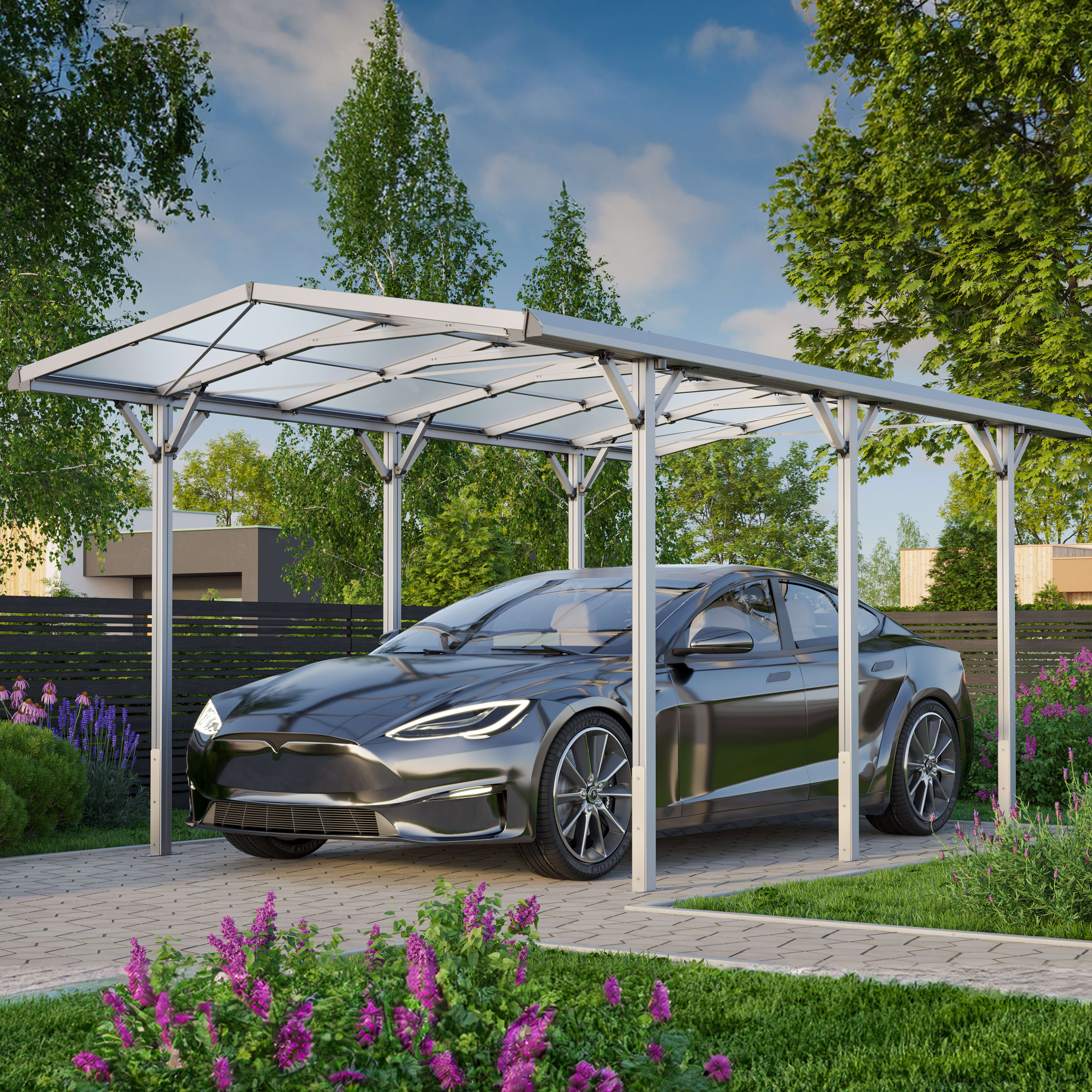 2,85x5,05x2,48 m Wiata garażowa aluminium anodowane poliwęglanowe