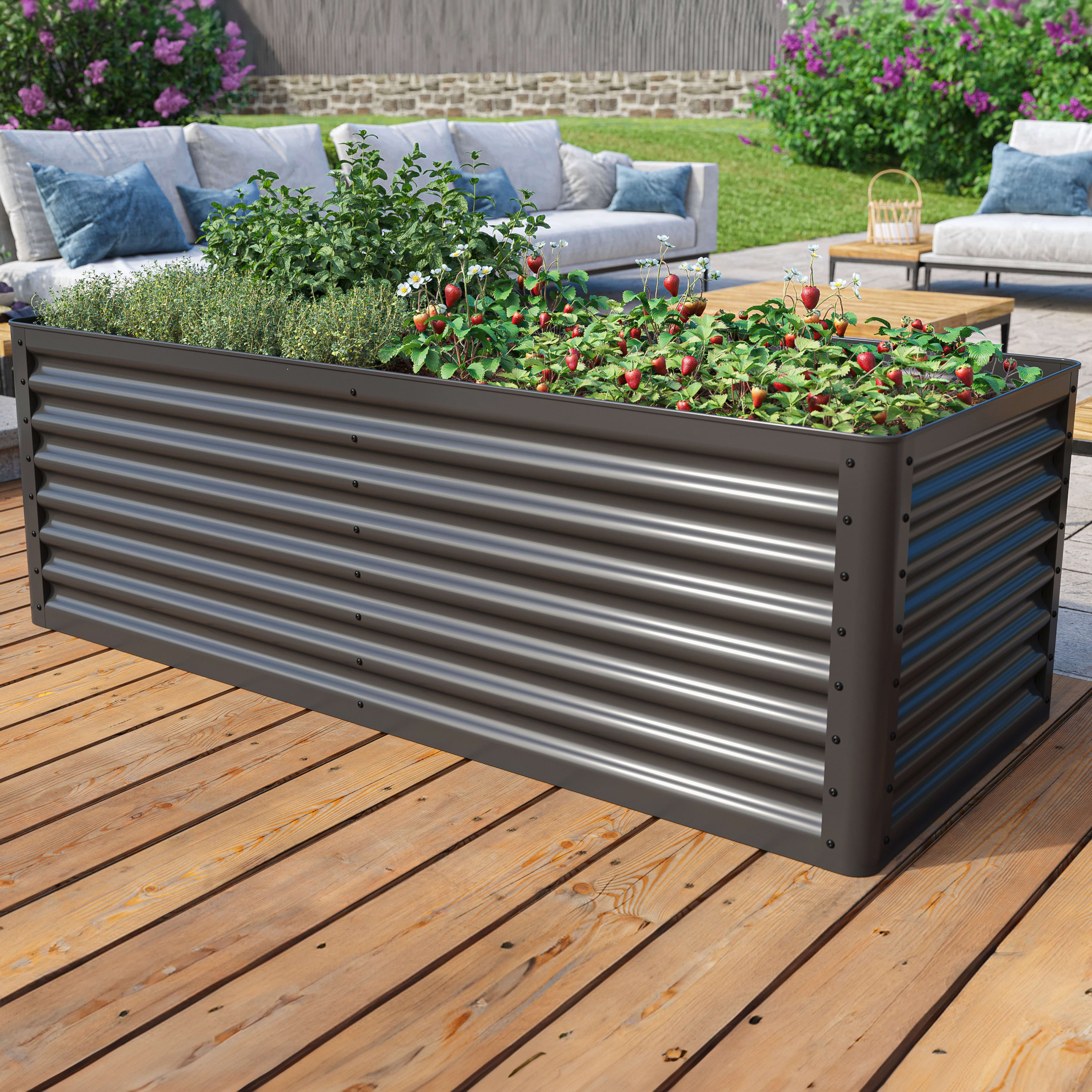 0,75x1,8x0,6 m Carré potager anthracite Acier Châssis de jardin