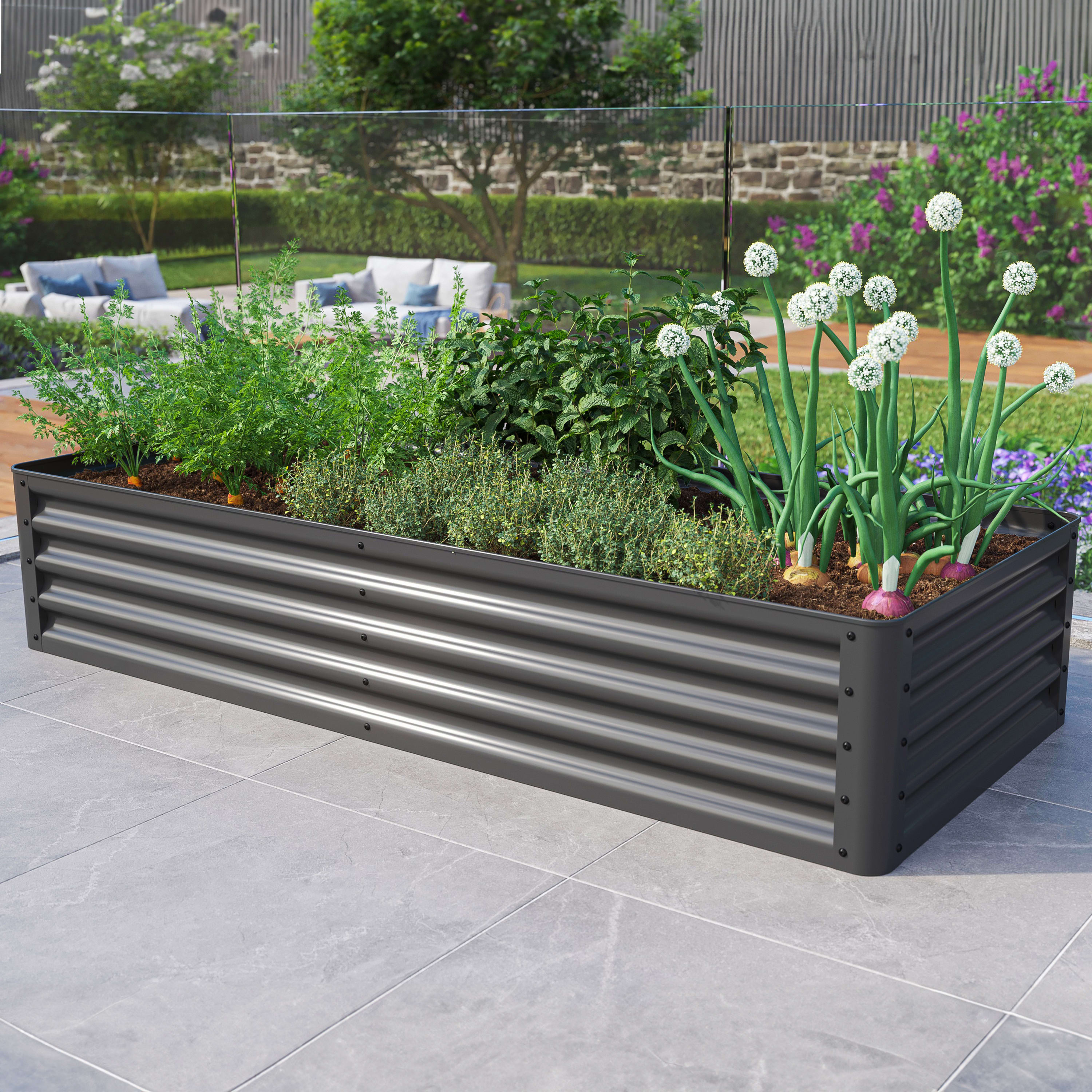 0.75x1.8x0.35 m Raised garden bed anthracite Steel raised flower beds