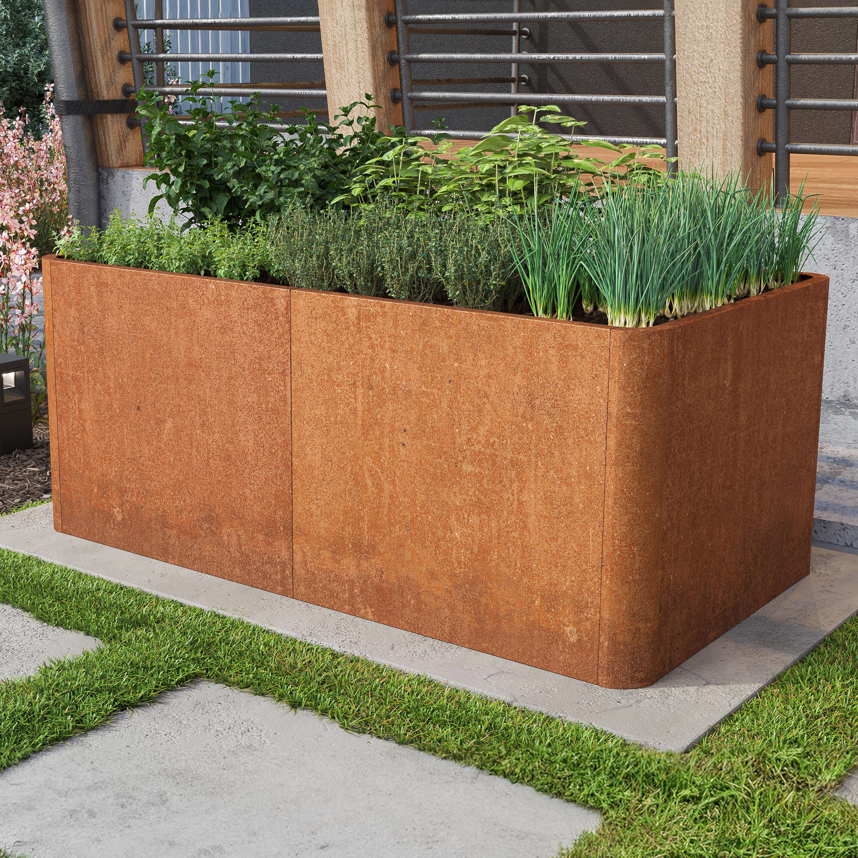 0.8x1.46x0.8 m Raised garden bed rust-like finish Corten steel raised flower beds