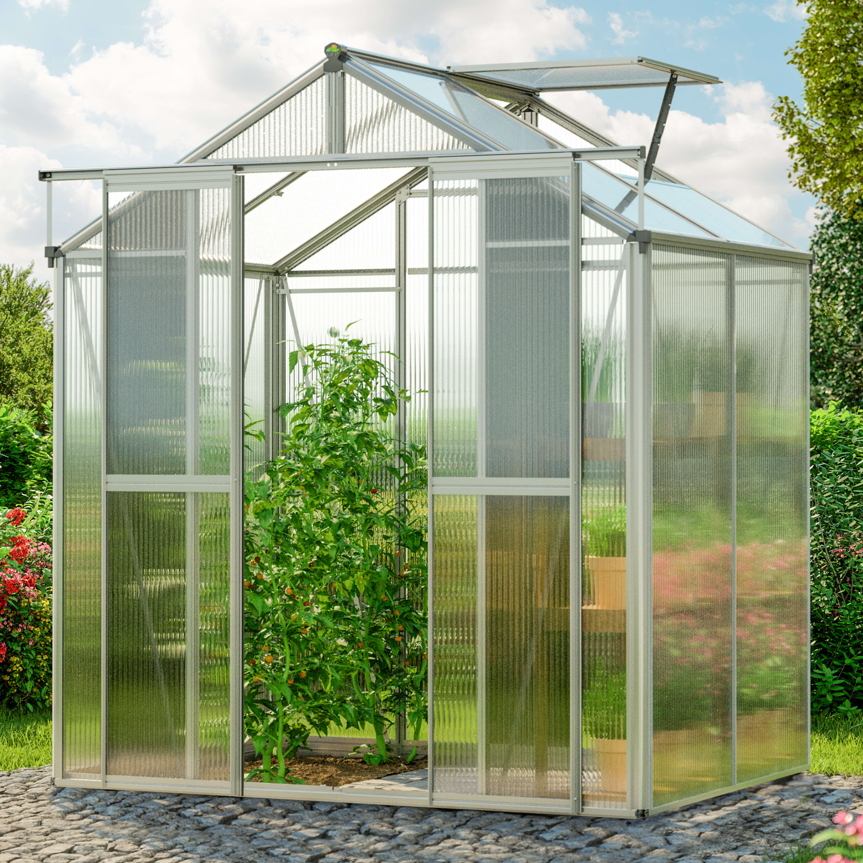 1,79x1,33x2,07 m Gewächshaus aluminium Polycarbonat Glashaus, Treibhaus