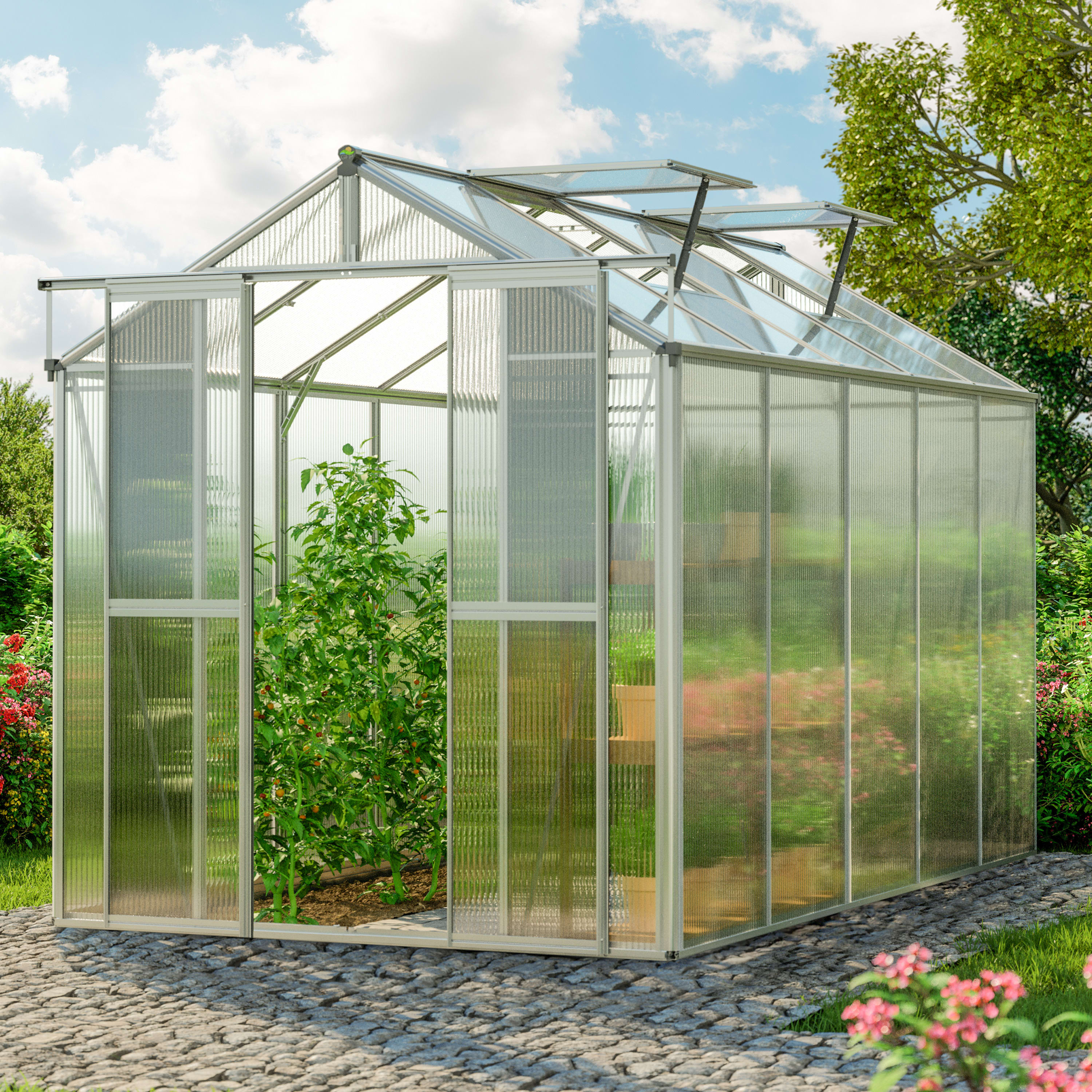 1,79x3,22x2,07 m Serre de jardin aluminium naturel Polycarbonate Serre en verre