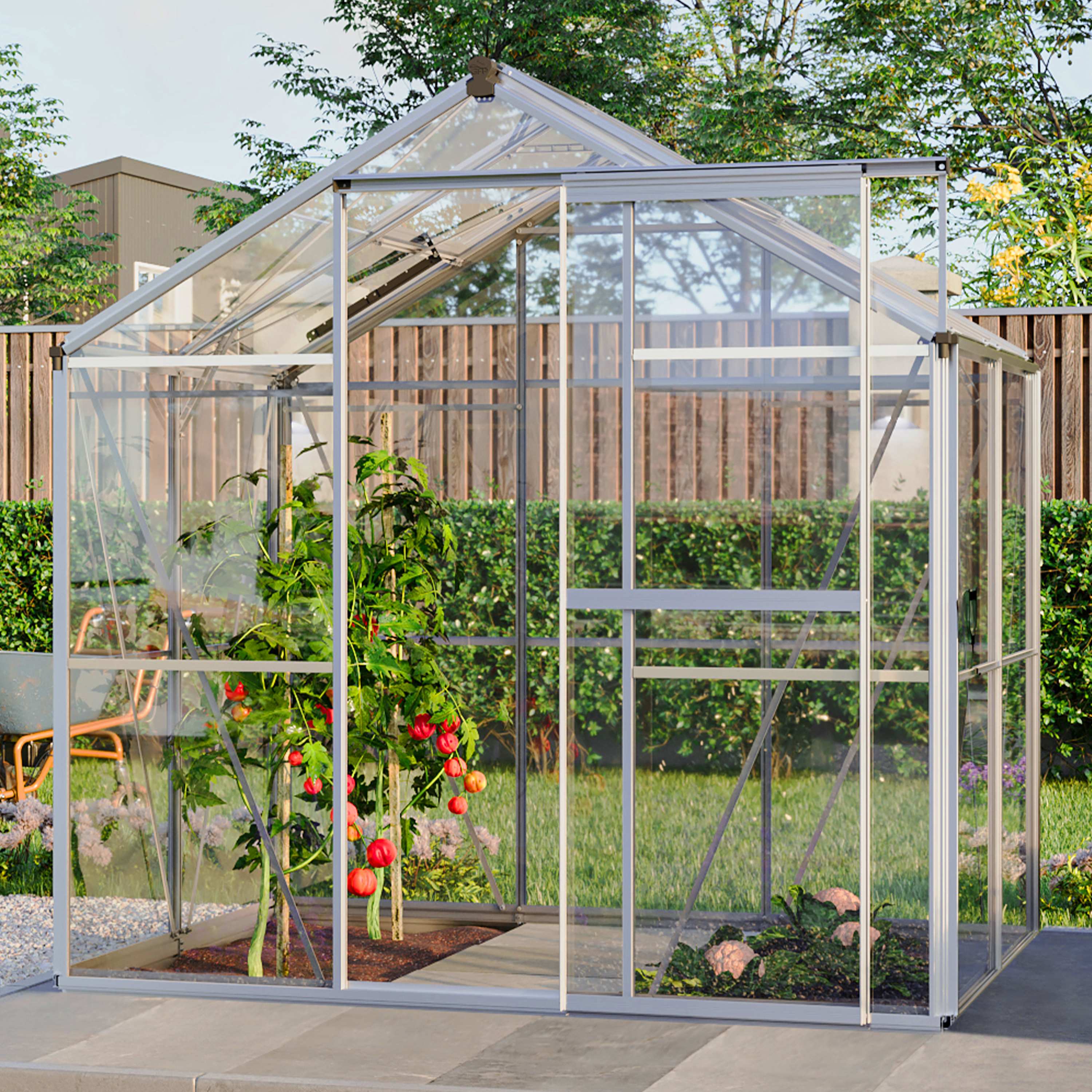 1,92x1,31x1,92 m Serre de jardin aluminium naturel Verre trempé sécurit Serre en verre