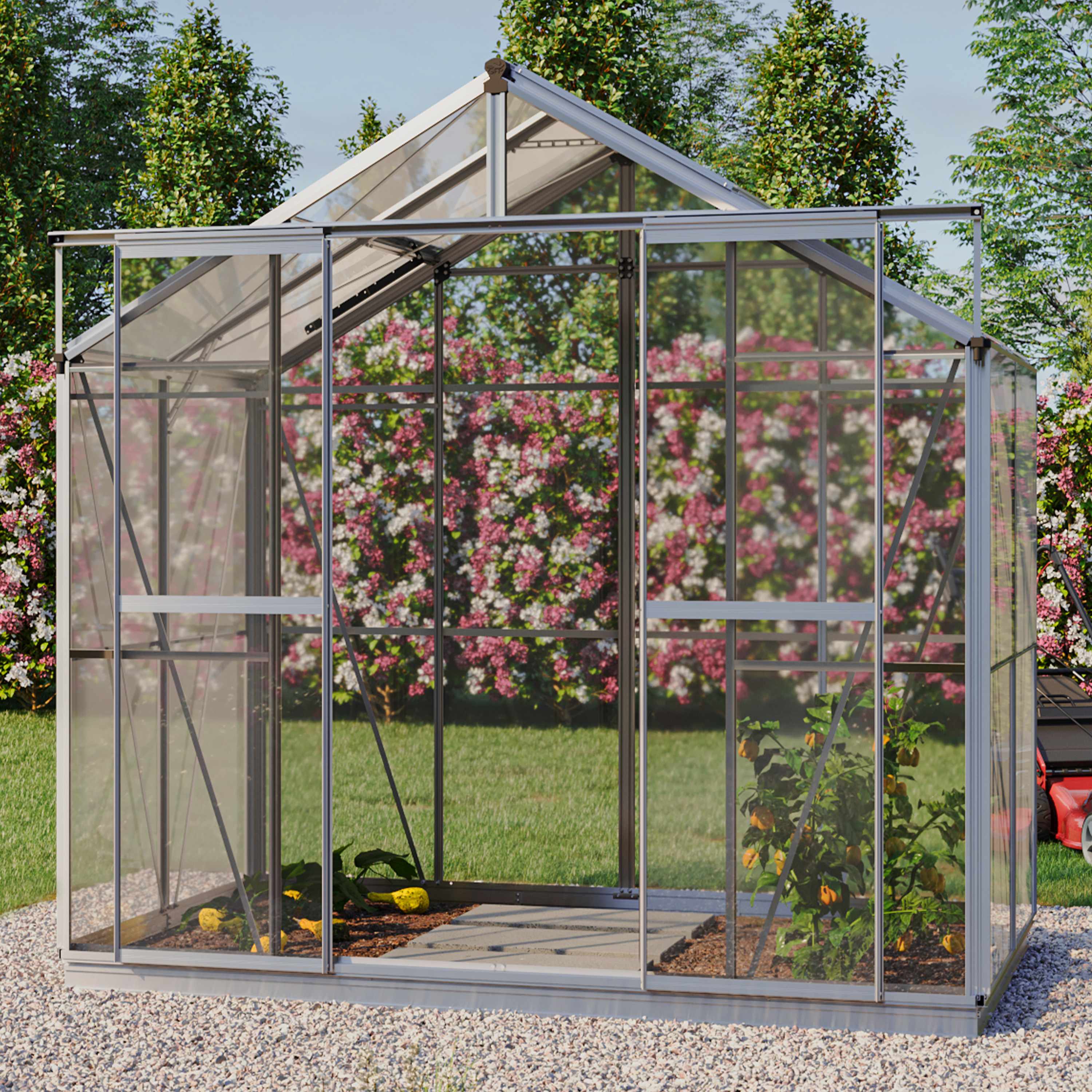2,22x1,31x2,11 m Serre de jardin aluminium naturel Verre trempé sécurit Serre en verre