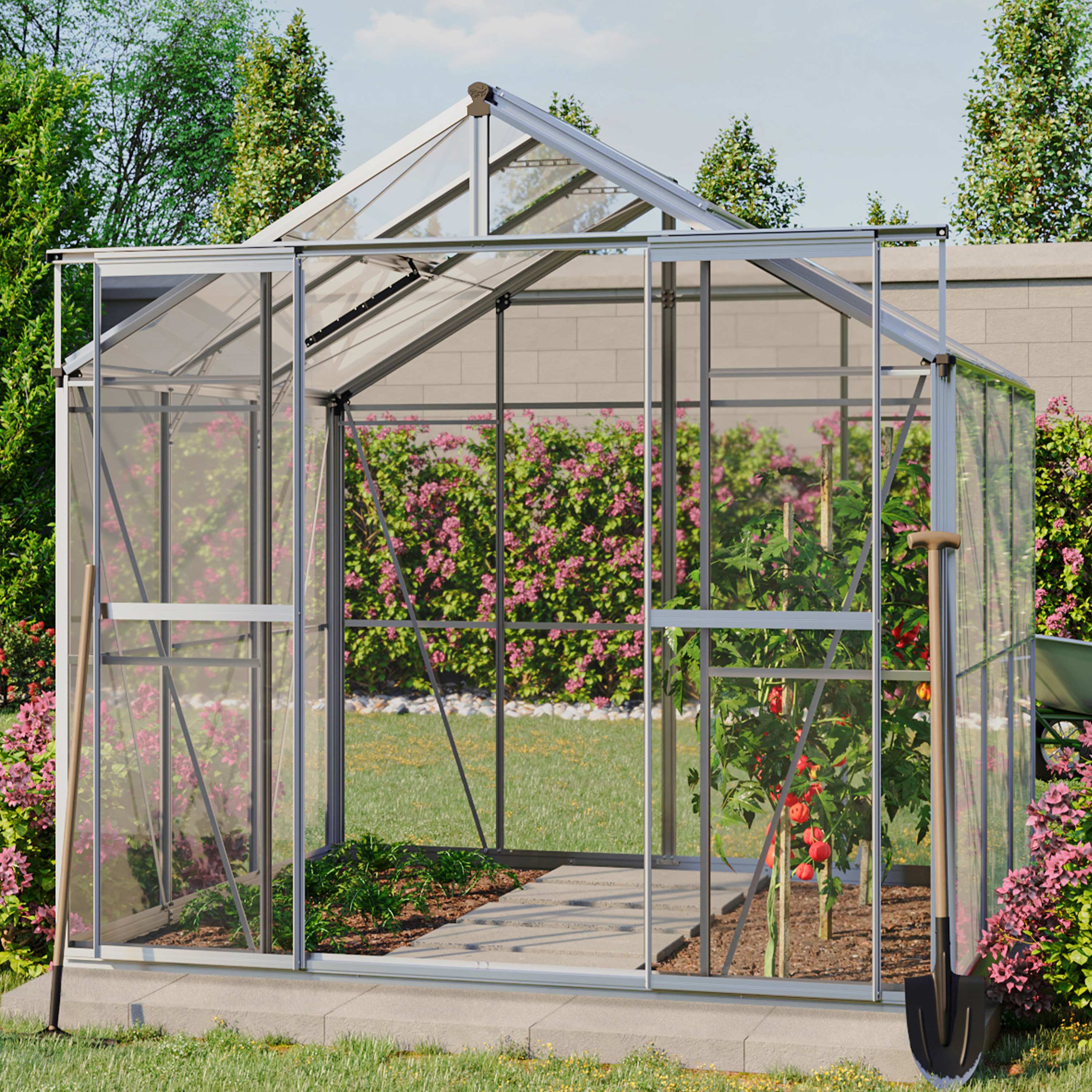 2,22x1,92x2,11 m Serre alluminio Vetro temprato di sicurezza ESG serra da giardino, serra per orto