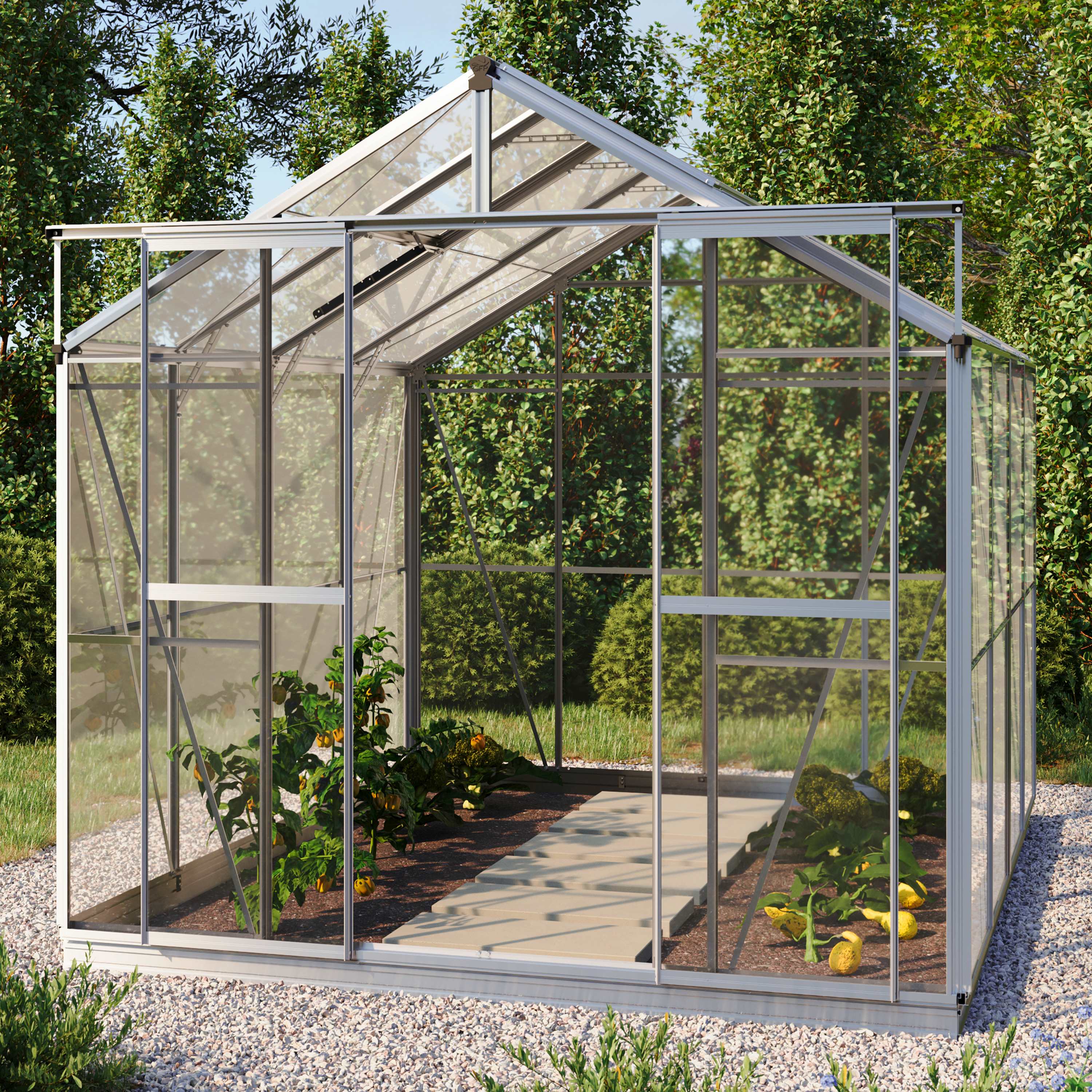 2,22x2,56x2,11 m Serre de jardin aluminium naturel Verre trempé sécurit Serre en verre