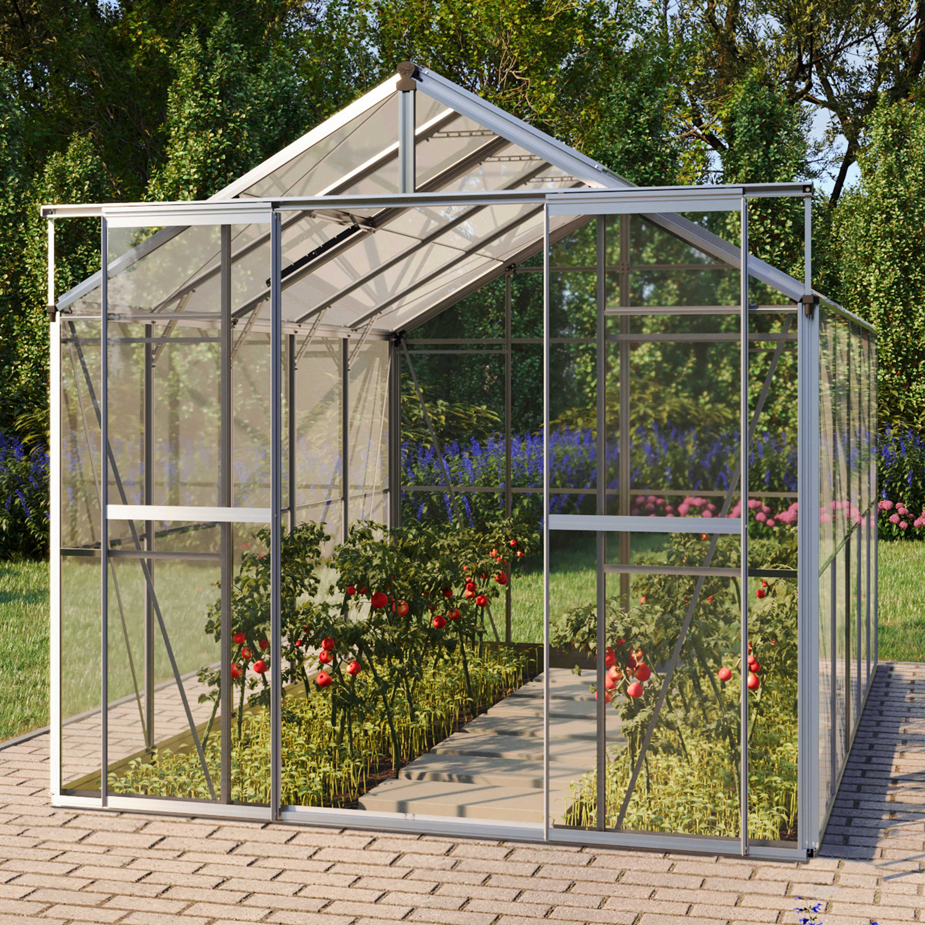 2,22x3,17x2,11 m Serre de jardin aluminium naturel Verre trempé sécurit Serre en verre