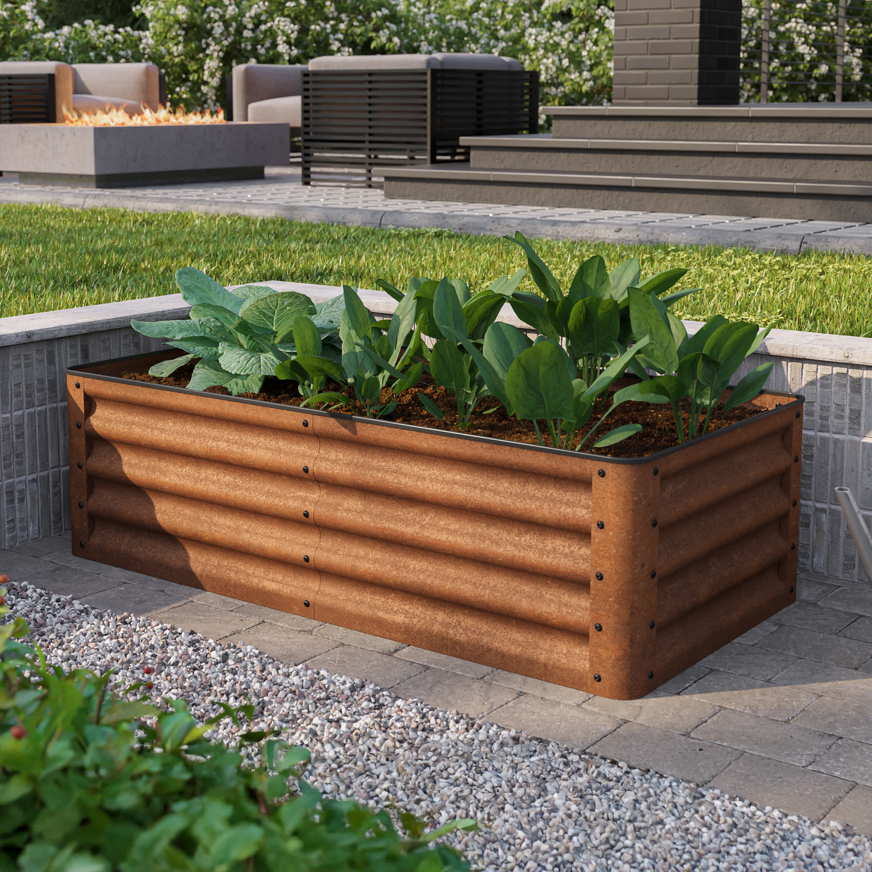 PRIMEYARD 120 x 60 x 35 cm Raised garden bed, corten steel, rust-like finish raised flower beds
