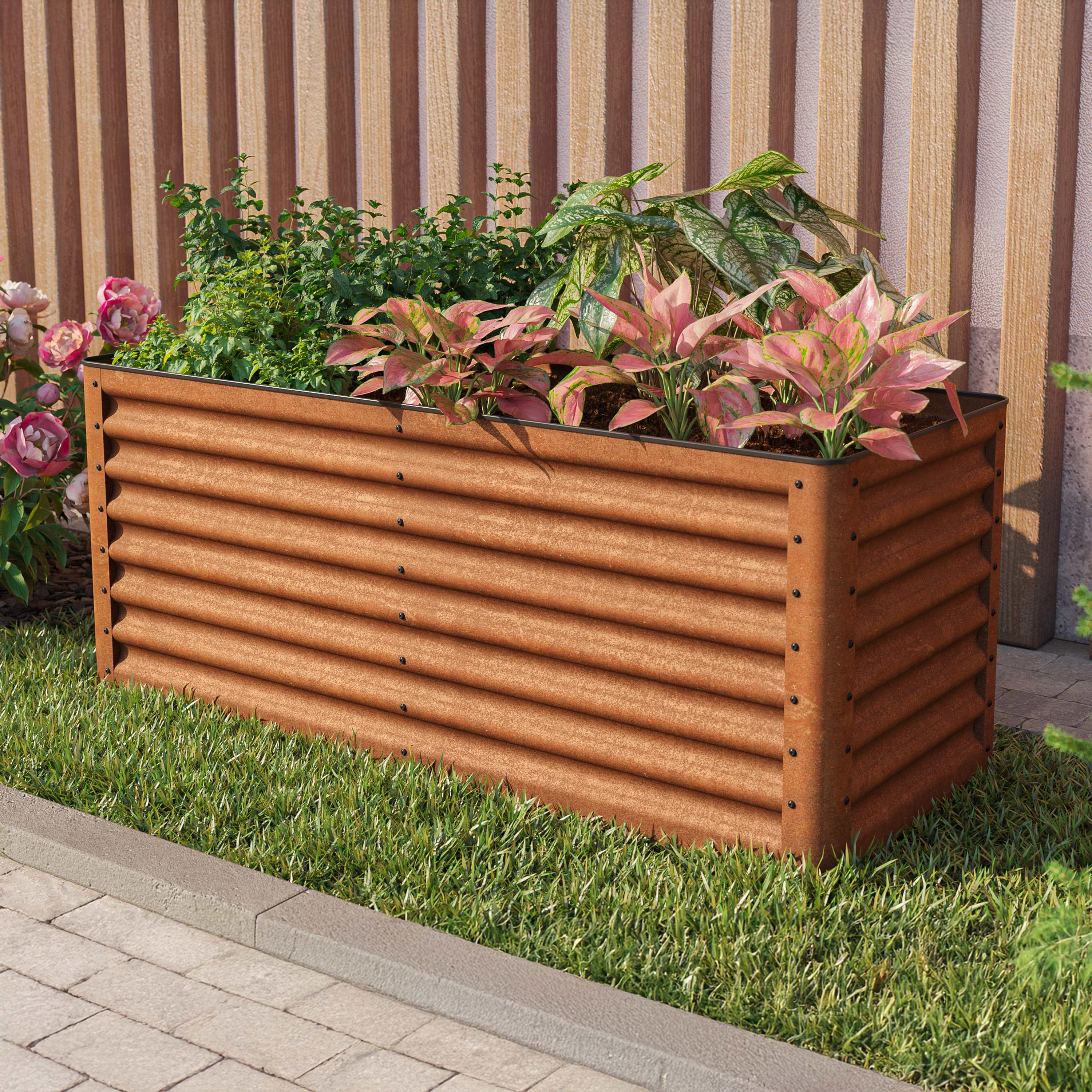 PRIMEYARD 150 x 60 x 60 cm Raised garden bed, corten steel, rust-like finish raised flower beds