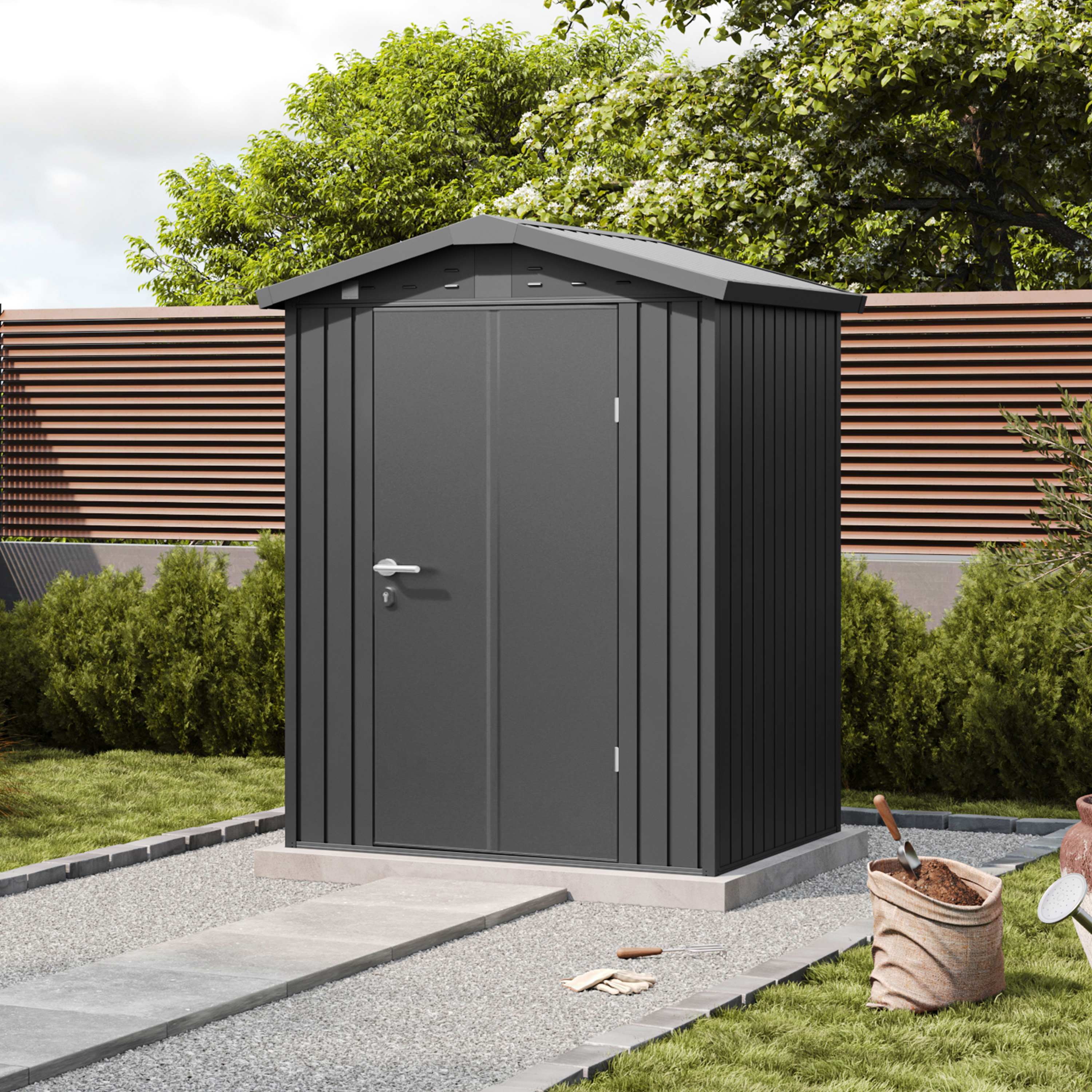 PRIMEYARD 150 x 120 cm Garden shed, umbra grey metallic finish outdoor shed