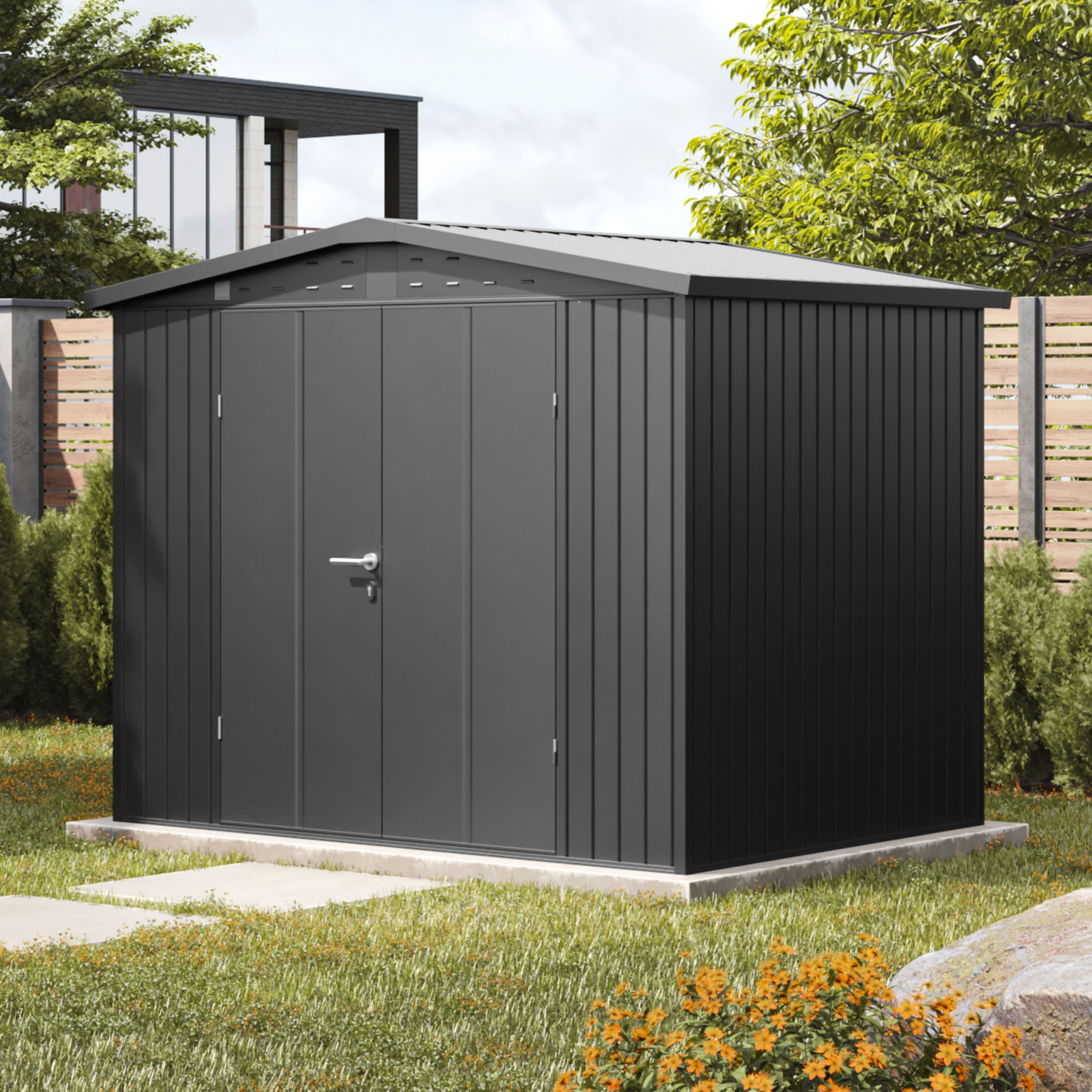 2,4x1,8x2,05 m Abri de jardin gris métallique Acier Rangement de jardin