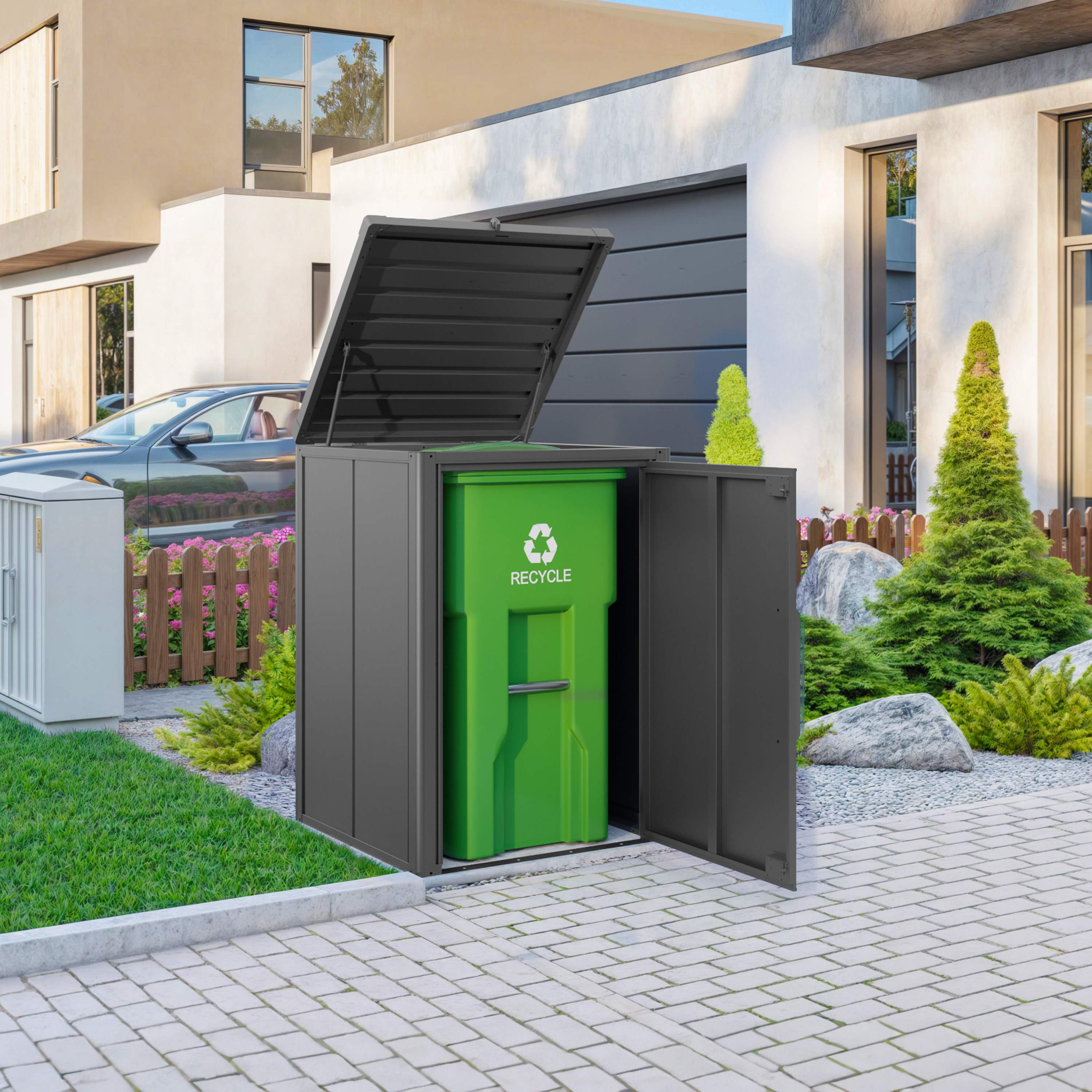 PRIMEYARD 84 x 84 cm wheelie bin storage box, anthracite grey