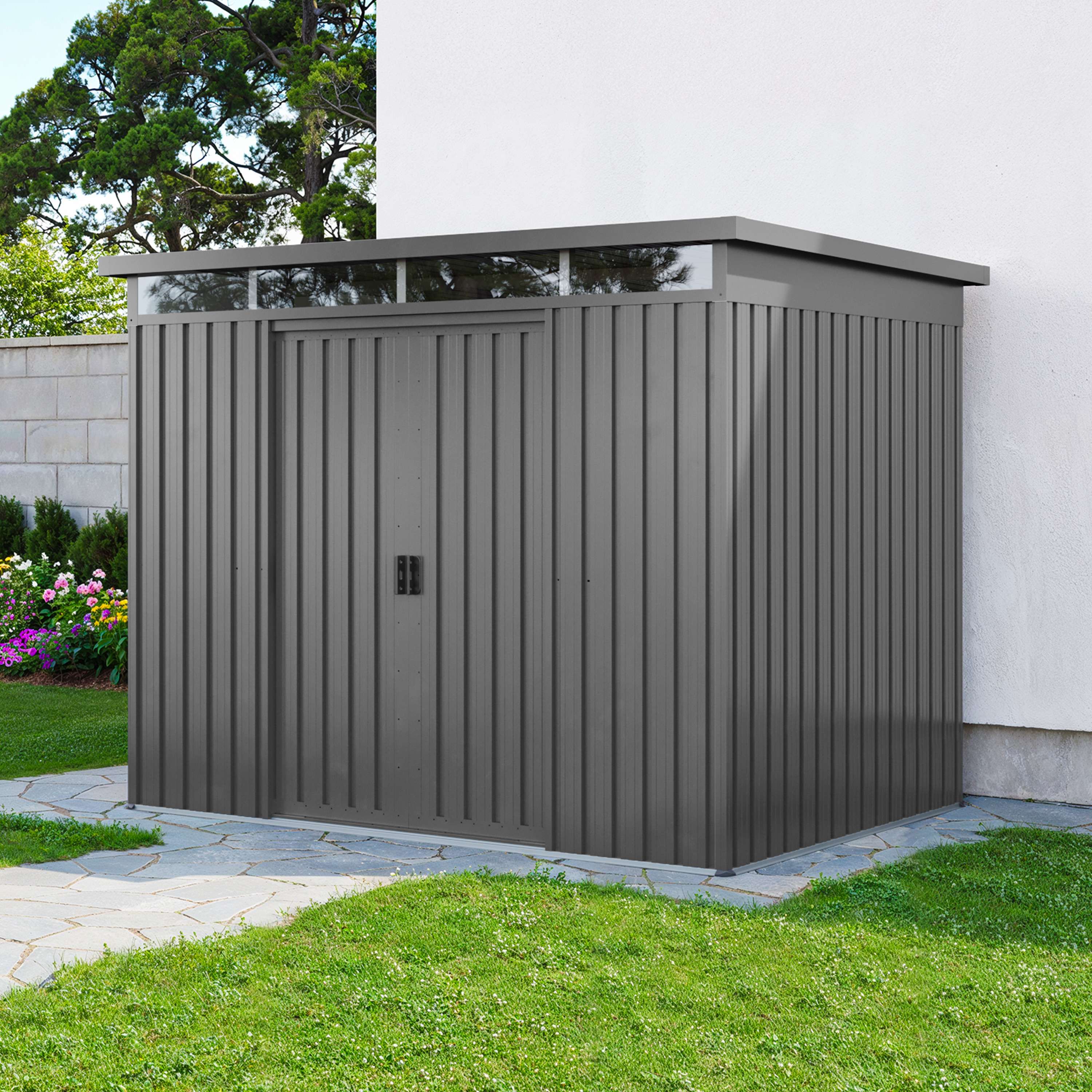 PRIMEYARD 220 x 160 cm Garden shed, pearl grey outdoor shed