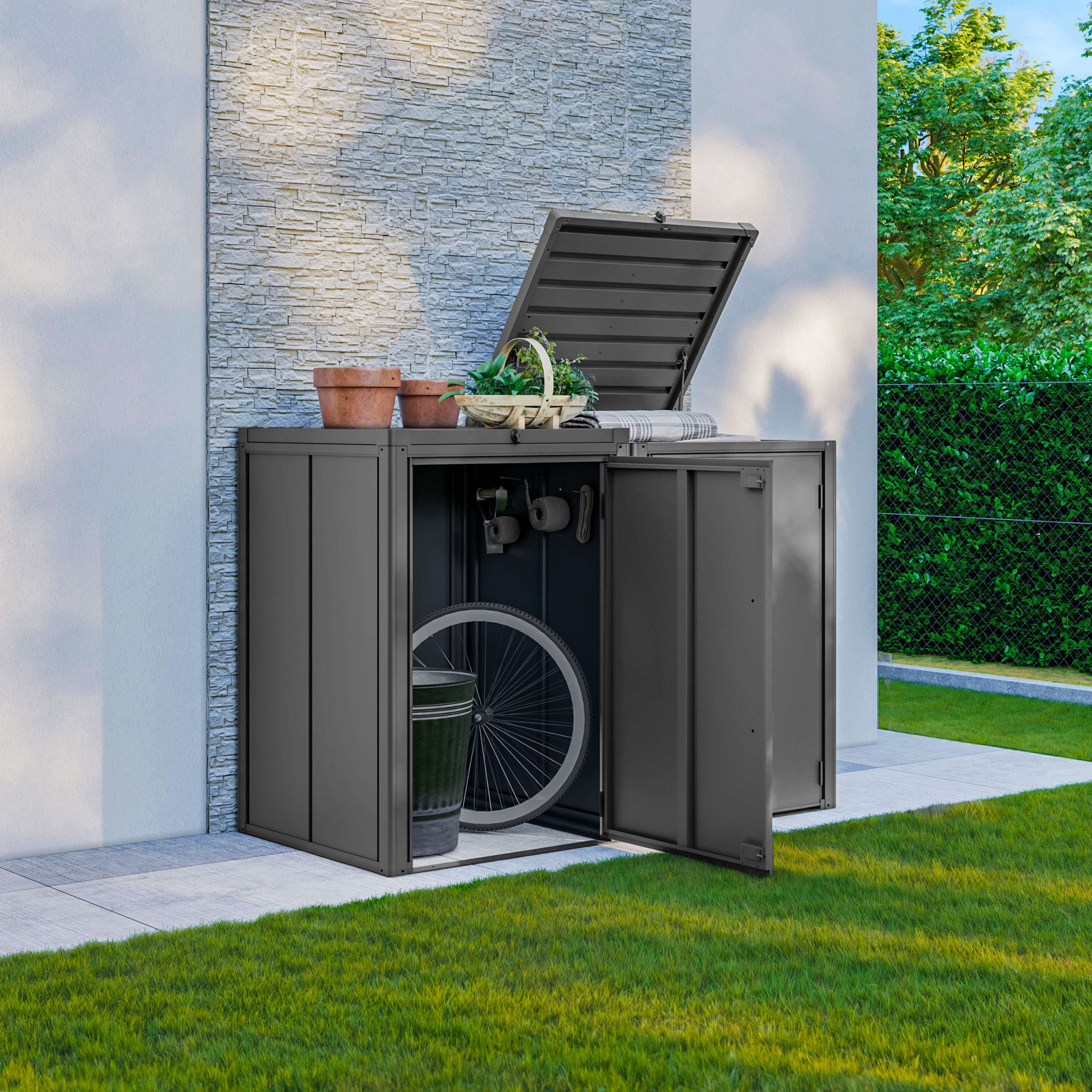 PRIMEYARD 168 x 84 cm wheelie bin storage box, anthracite grey