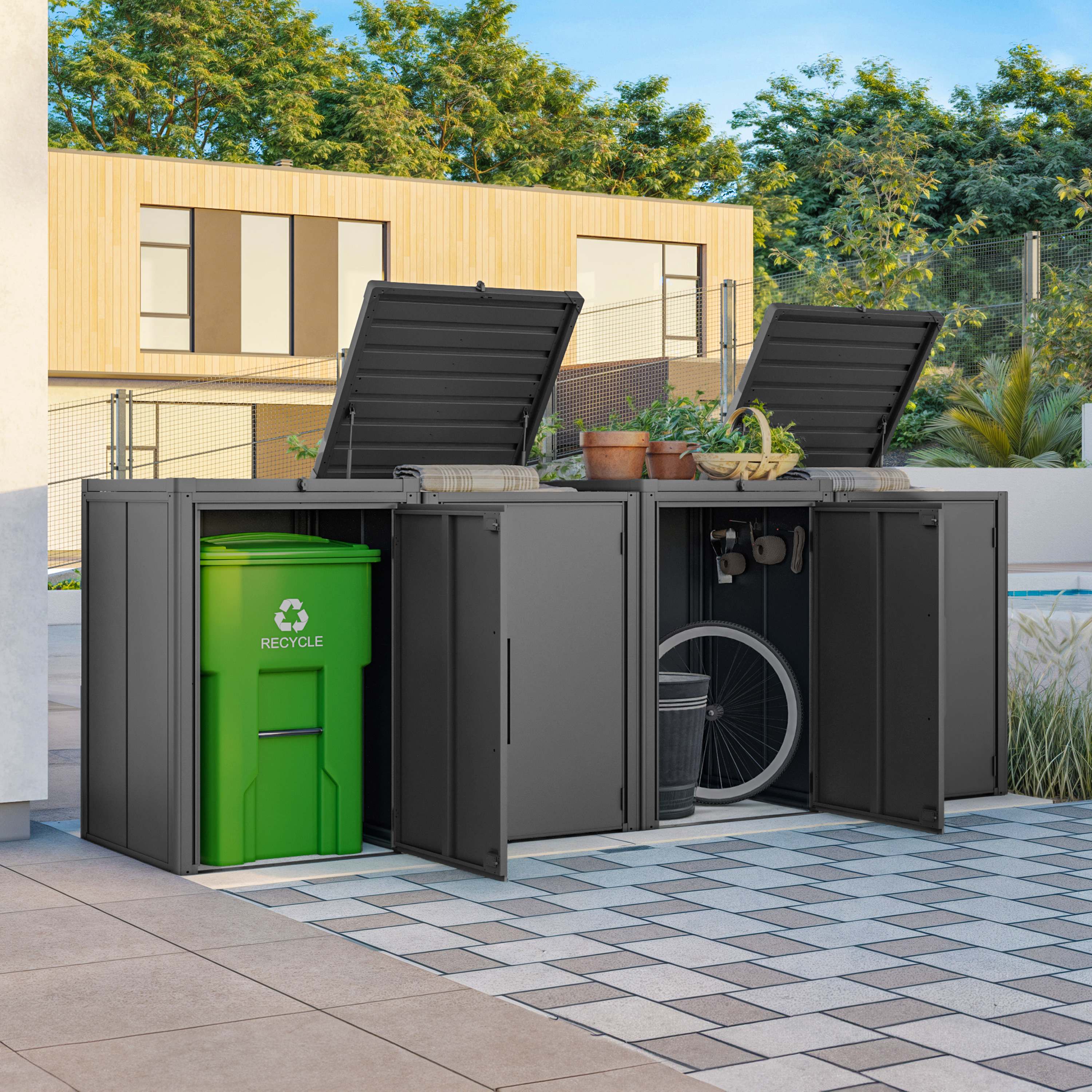 PRIMEYARD 336 x 84 cm wheelie bin storage box, anthracite grey