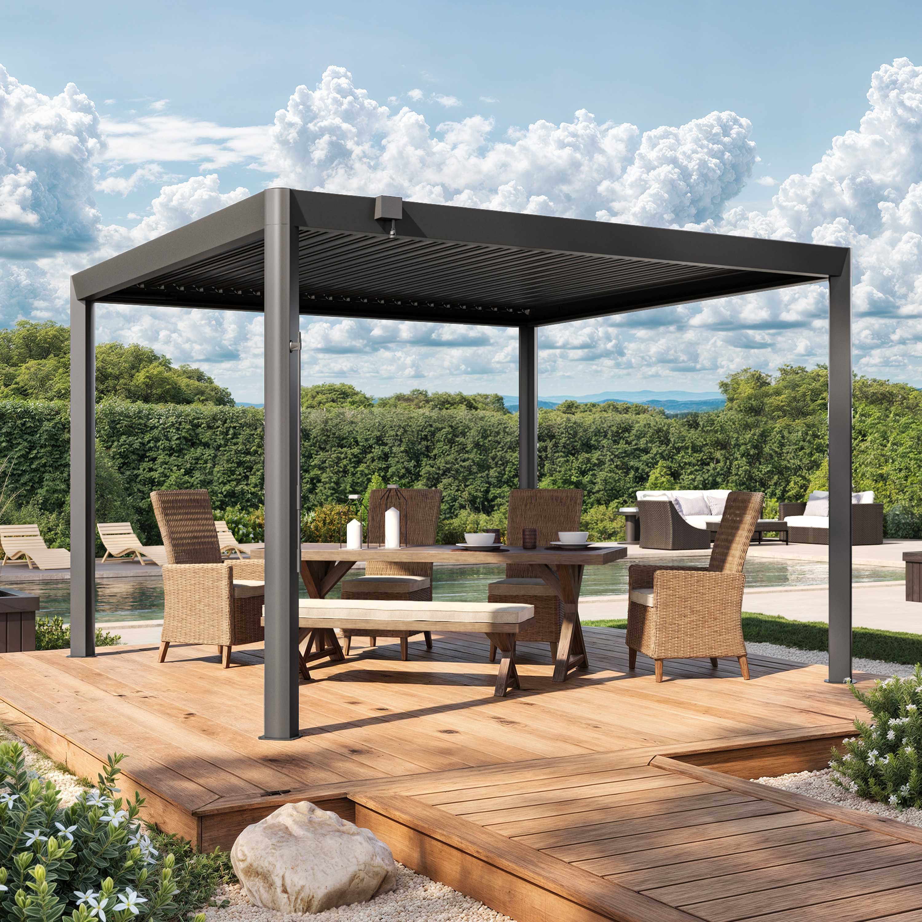 PRIMEYARD 3,5x3,5m Pergola, louvered roof, anthracite grey gazebo, canopy