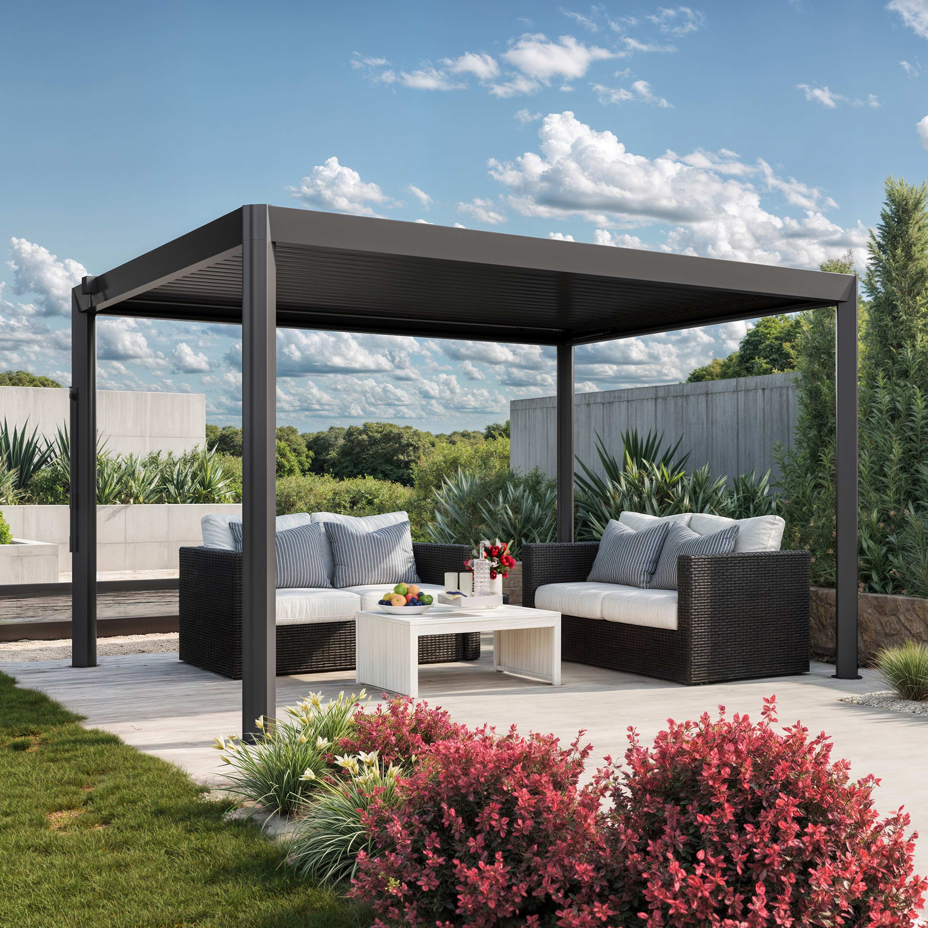 PRIMEYARD 4x3m Pergola, louvered roof, anthracite grey gazebo, canopy