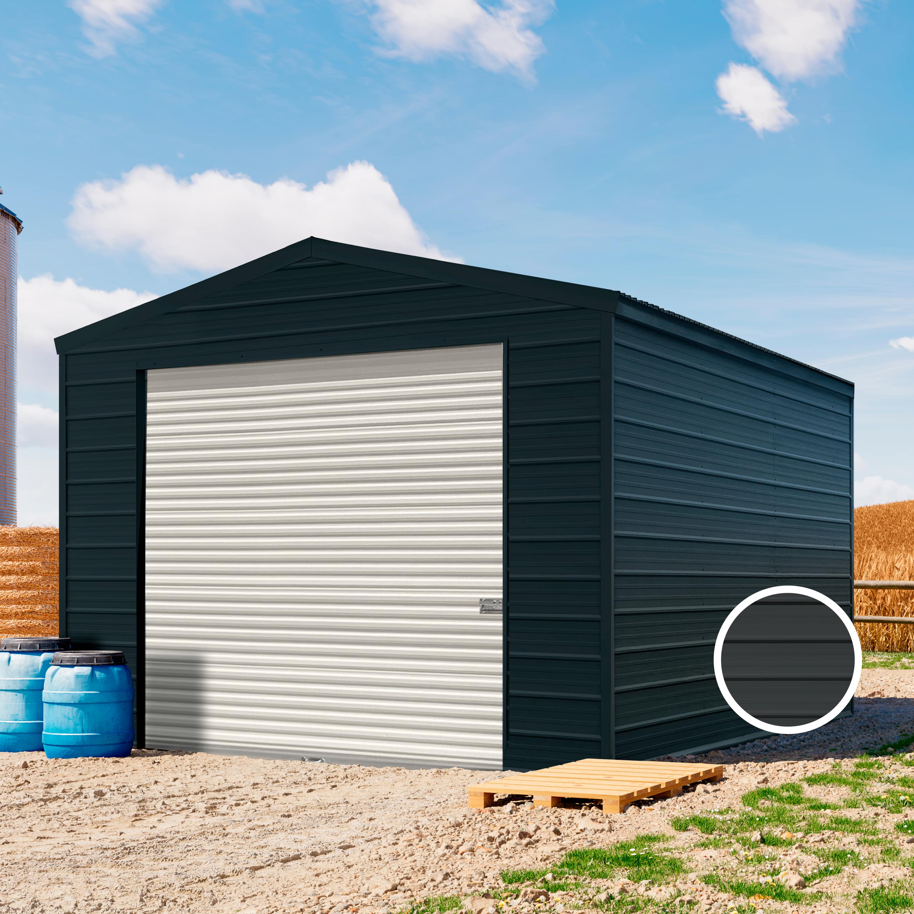 TOM BUILDER 4,05 x 4,6 m ARGO, Stahldach, Leichtbauhalle, Trapezblechverkleidung, Anthrazit, mit Statik (Erduntergrund), ohne Setangebot - (KROV00007)