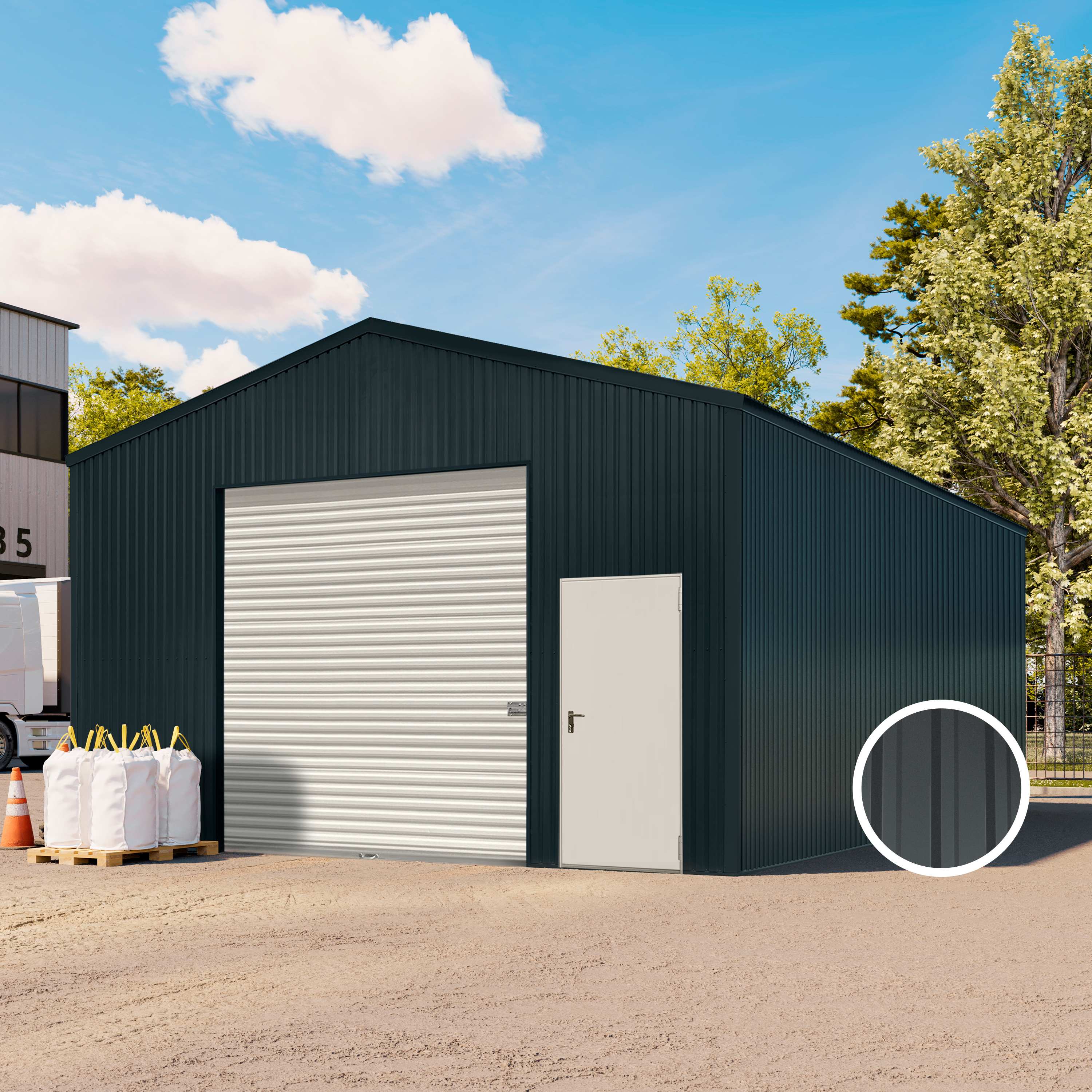 TOM BUILDER 6,02 x 8,68 m TITAN, Stahldach, Leichtbauhalle, Trapezblechverkleidung, Anthrazit, mit Statik (Betonuntergrund), ohne Setangebot - (KROV00026)