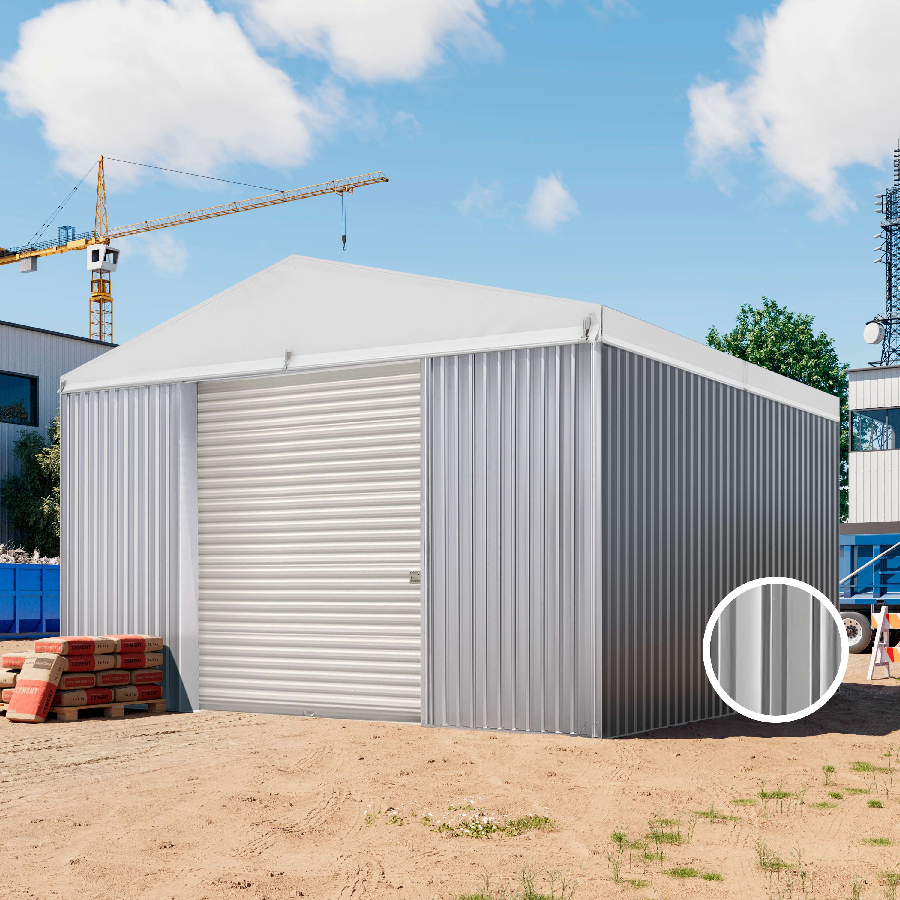 TOM BUILDER 6,02 x 5,98 m VALOR, Stahldach, Leichtbauhalle, Trapezblechverkleidung, Grau, mit Statik (Erduntergrund) - (KROV00039)