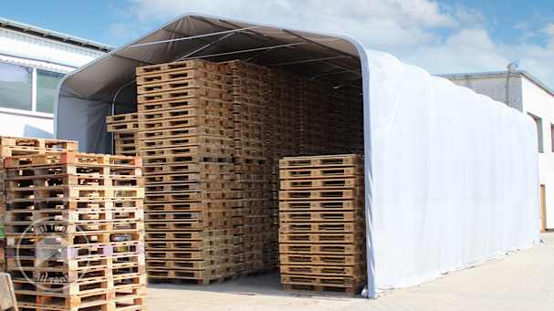 Industrial tent filled with pallets