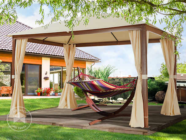 Relaxing in a hammock under a gazebo