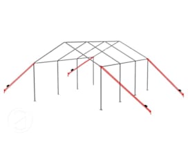 Tie down kit with 4x10 m tension belts + pegs (for soft grounds)