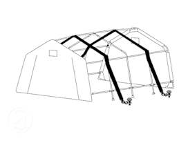 Tie down kit for portable garages with 2x15 m tension belts + pegs (for soft grounds)