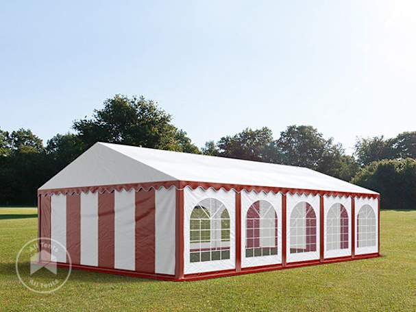 5x10m Marquee / Party tent w. ground frame, PVC 750, red-white