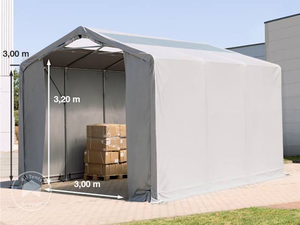 4x6m - 3.0m Sides PVC Industrial Tent with zipper entrance and skylights, PVC 850, grey without statics package