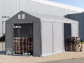 4x8m 3.0m Sides Storage Tent / Shelter w. ground frame and zipper entrance, PVC 850, grey without statics package