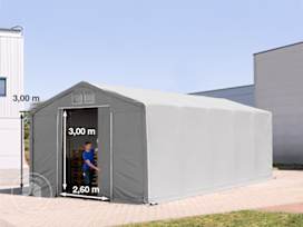 6x10m - 3.0m Sides Industrial Tent with sliding door, PRIMEtex 2300, grey without statics package