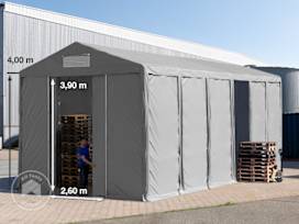 6x12m 4.0m Sides Storage Tent / Shelter w. ground frame and sliding door, PVC 850, grey without statics package