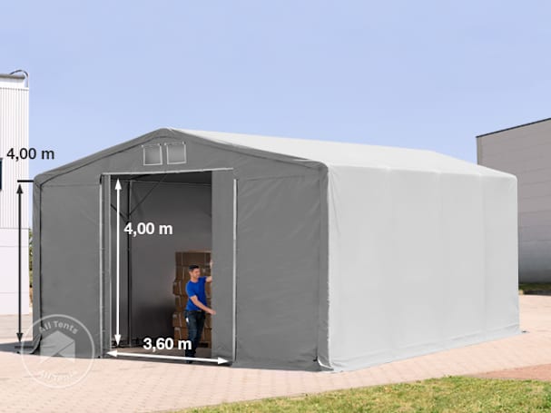 8x8m - 4.0m Sides Industrial Tent with sliding door, PRIMEtex 2300, grey without statics package