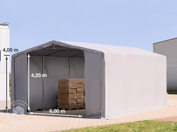 8x8m - 4.0m Sides Industrial Tent with zipper entrance, PRIMEtex 2300, grey without statics package