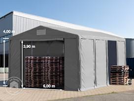 8x8m 4.0m Sides Storage Tent / Shelter w. ground frame and zipper entrance, PVC 850, grey without statics package