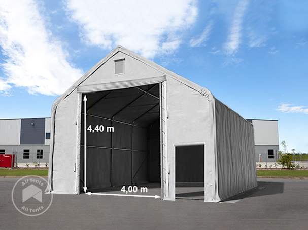 8x12m 4x4.4m Drive Through Industrial Tent, PRIMEtex 2300, grey with statics package (soft ground anchors) 8x12m 4x4.4m Drive Through Industrial Tent, PRIMEtex 2300, grey with statics package (soft ground anchors)