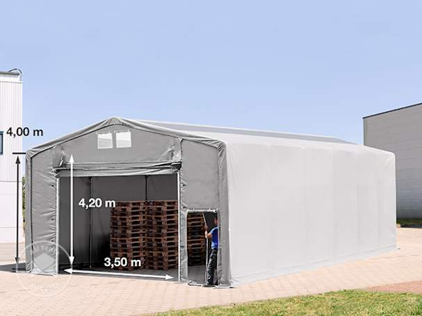 8x12m - 4.0m Sides Industrial Tent with pull-up gate and skylights, PRIMEtex 2300, grey without statics package