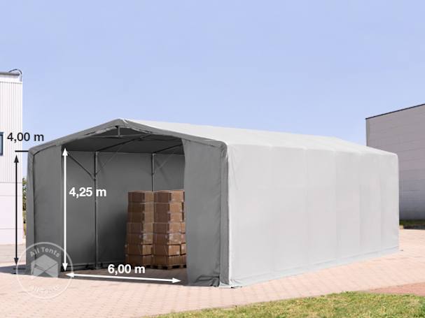 8x12m - 4.0m Sides Industrial Tent with zipper entrance, PRIMEtex 2300, grey without statics package