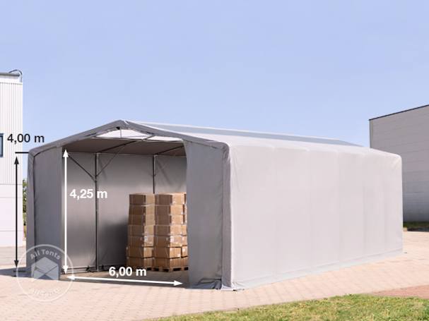 8x12m - 4.0m Sides Industrial Tent with zipper entrance and skylights, PRIMEtex 2300, grey without statics package