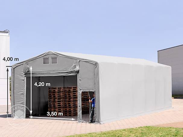 8x16m - 4.0m Sides Industrial Tent with pull-up gate, PRIMEtex 2300, grey without statics package 8x16m - 4.0m Sides Industrial Tent with pull-up gate, PRIMEtex 2300, grey without statics package