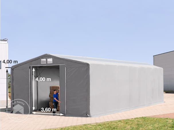 8x16m - 4.0m Sides Industrial Tent with sliding door and skylights, PRIMEtex 2300, grey without statics package