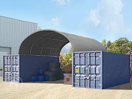 6x6m container shelter, PRIMEtex-PVC, grey, incl. statics package