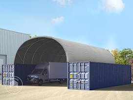 8x12m container shelter, PRIMEtex-PVC, grey, incl. statics package