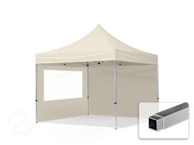 3x3m PES 700 Pop up gazebo ECONOMY Aluminium 32 mm, incl. 2 side panels with Panorama Windows, cream