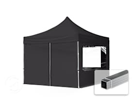 3x3m PES 700 Pop up gazebo ECONOMY Aluminium 32 mm, incl. 4 side panels with Panorama Windows, black