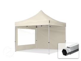 3x3m PES 800 Pop Up Gazebo PROFESSIONAL Aluminium 40 mm, incl. 2 side panels with Panorama Windows, cream